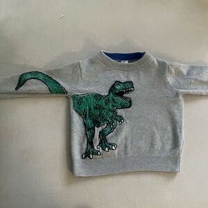 Boys Gap kid knitted gray sweater with dinosaur motif 2T